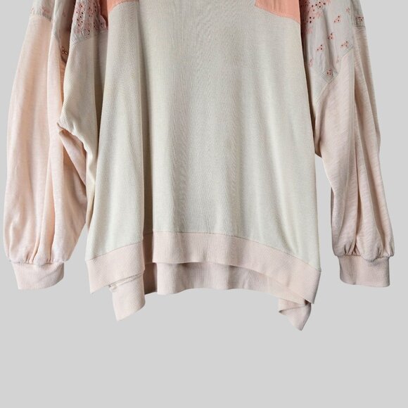 We The Free Patchwork Boho Shirt Lg Light Pink Oversized Relaxed Long Sleeve Top - Picture 5 of 13
